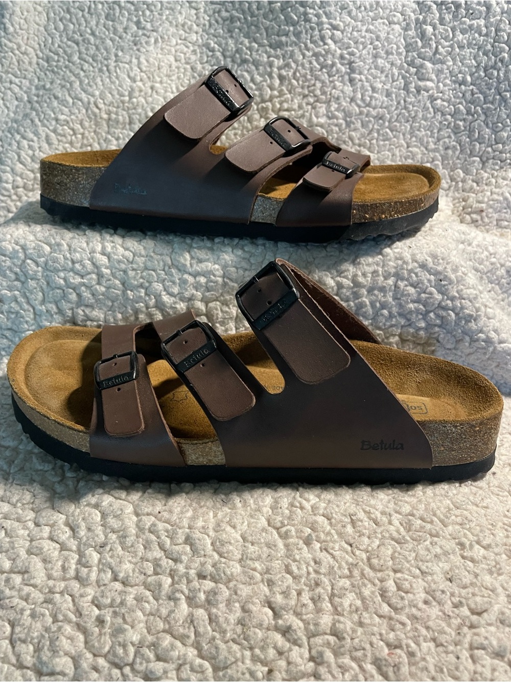 Betula Brown Triple-Buckle Cork Footbed Sandals - Picture 2 of 8